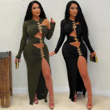 Sexy Hollow Out Split Maxi Dress CYA-901713