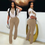 Sport Short Sleeve Color Block Two Piece Pants Set BY-7306