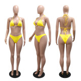 Solid Color Tie Up Swimsuit Three Piece Skirt Set CYA-901740