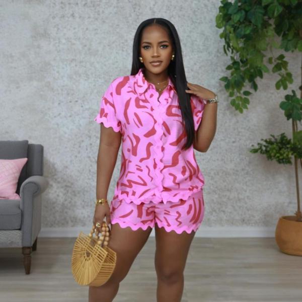 Print Casual Short Sleeve Two Piece Short Set CYA-901762 