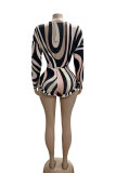 V Neck Long Sleeve Bodysuit Two Piece Shorts Set GFCF-1359