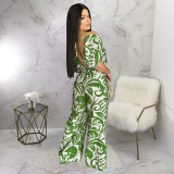 Print Off Shoulder Bat Sleeve Jumpsuit YF-20172