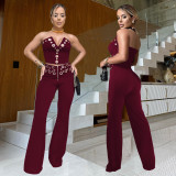Sexy Wrap Chest Metal Button Trouser Set BY-7327