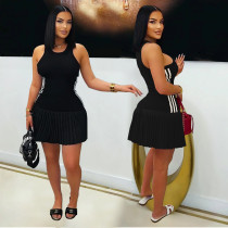 Sleeveless Sport Stripe Pleated Dress BY-7320