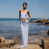 Solid Color Tube Tops Pleated Maxi DressGAXB-D122DS