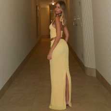 Solid Color Backless Two Piece Skirt Set GLAG-S5318679G