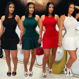 Sleeveless Sport Stripe Pleated Dress BY-7320