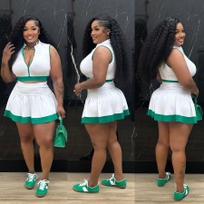 Sleeveless Zipper Tops Skirt Two Piece Set CYA-901804