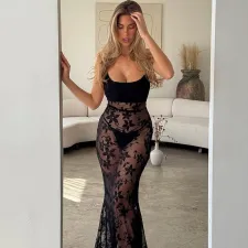 Backless Patchwork Lace Sling Maxi Dress GLAG-D5318604G