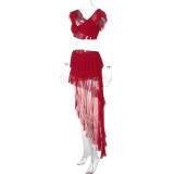 Solid Color Sexy Wrap Chest Pleated Irregular Dress GLAG-S5218502F
