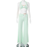 Love Metal Button Top Wide Leg Pants 2 Piece Set GDSF-J25ST051