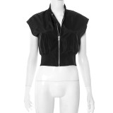 Casual Sleeveless Zipper Tops GDSF-D25TP117