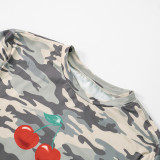 Tight Camouflage Cherry Print Short Sleeve T-Shirt GDSF-D25TP121