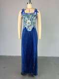 Print Sleeveless Vest Pleated Long Skirt Suit GCNE-72454
