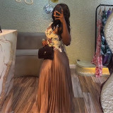 Print Sleeveless Vest Pleated Long Skirt Suit GCNE-72454