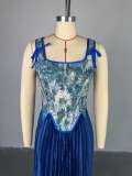 Print Sleeveless Vest Pleated Long Skirt Suit GCNE-72454
