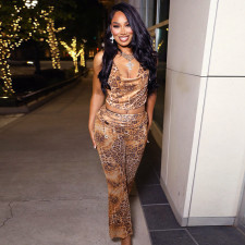 Leopard Print Halterneck Tie Up Two Piece Pants Set GDSF-D25ST133