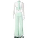 Love Metal Button Top Wide Leg Pants 2 Piece Set GDSF-J25ST051