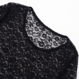 Lace See Through Short Sleeve Shorts 2 Piece Set GDSF-J25ST044
