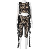 Lace See Through Sleeveless Two Piece Shorts Set GDSF-D25ST135