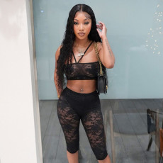 Sexy Tie Up Wrap Chest Vest Shorts Lace Suit GDSF-J25ST039