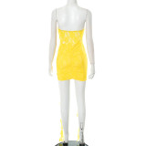 Solid Color Lace Ribbon Ruffles Mini Dress GDSF-G25DS105