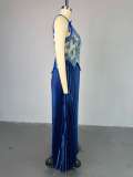 Print Sleeveless Vest Pleated Long Skirt Suit GCNE-72454