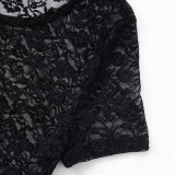 Lace See Through Short Sleeve Shorts 2 Piece Set GDSF-J25ST044