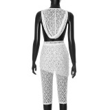 Deep V Neck Lace Tops And Seventh Pants Suit GDSF-J25ST036