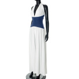 Contrast Color Halterneck Backless Jumpsuit GDSF-J25JP046