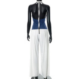 Contrast Color Halterneck Backless Jumpsuit GDSF-J25JP046