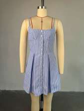 Blue Stripe Sling Backless Mini Dress GCNE-9235