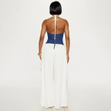 Contrast Color Halterneck Backless Jumpsuit GDSF-J25JP046