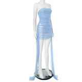 Mesh Tube Tops Pleated Bodycon Dress GDSF-D25DS136