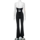Skinny Lace Patchwork Tube Tops Flared Jumpsuit GDSF-Y25JP127
