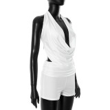 Halterneck Backless Tops Short Two Piece Set GDSF-D25ST127