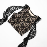 Lace See Through Sleeveless Two Piece Shorts Set GDSF-D25ST135