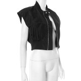 Casual Sleeveless Zipper Tops GDSF-D25TP117