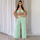 Love Metal Button Top Wide Leg Pants 2 Piece Set GDSF-J25ST051