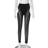 Solid Color Mesh Hollow Out Skinny Pants GDSF-D25PT116