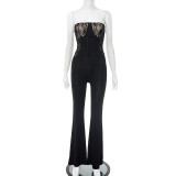 Skinny Lace Patchwork Tube Tops Flared Jumpsuit GDSF-Y25JP127