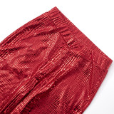 Solid Color Snake Print Skinny Seventh Pant GDSF-J25PT040
