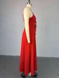 Sexy Solid Color Tie Up Tops And Long Skirts Suit  GCNE-72416