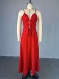 Sexy Solid Color Tie Up Tops And Long Skirts Suit  GCNE-72416