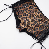 Leopard Sequin Bandage Skinny Shorts GDSF-D25PT126