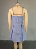 Blue Stripe Sling Backless Mini Dress GCNE-9235