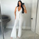 Backless Deep V Neck Ruffles Flare Jumpsuit GDSF-J25JP048