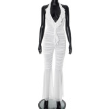 Backless Deep V Neck Ruffles Flare Jumpsuit GDSF-J25JP048