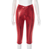 Solid Color Snake Print Skinny Seventh Pant GDSF-J25PT040
