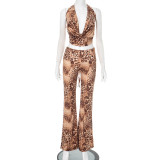 Leopard Print Halterneck Tie Up Two Piece Pants Set GDSF-D25ST133